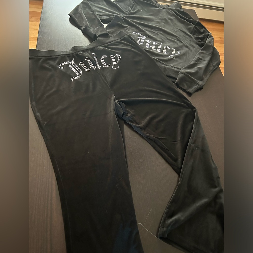 NWT Juicy Couture Velour black Track Suit sweatsuit women’s set pants hoodie